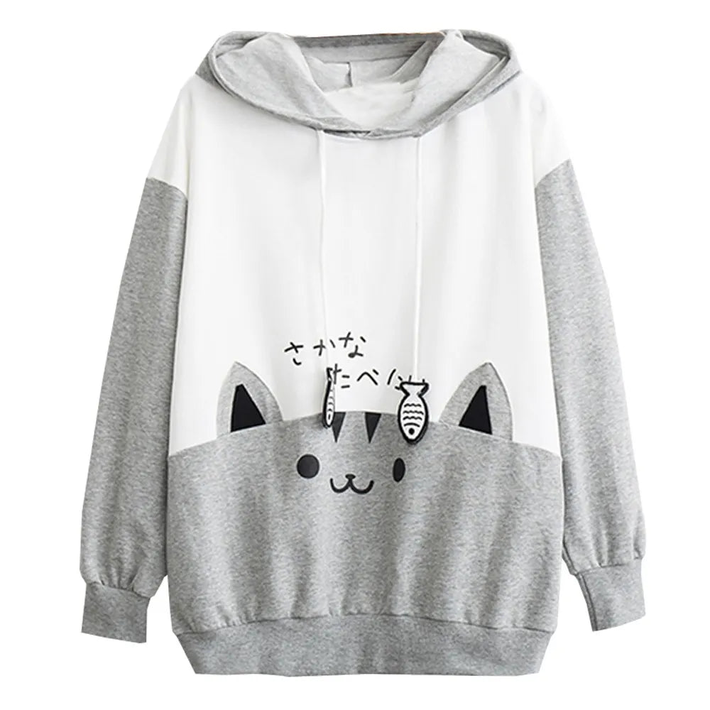 Casual Long Sleeve Cat Print Sweatshirt - T-Shirts - Shirts & Tops - 5 - 2024