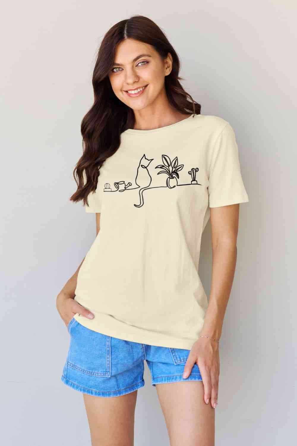 Cat Graphic Cotton Tee - T-Shirts - Shirts & Tops - 1 - 2024