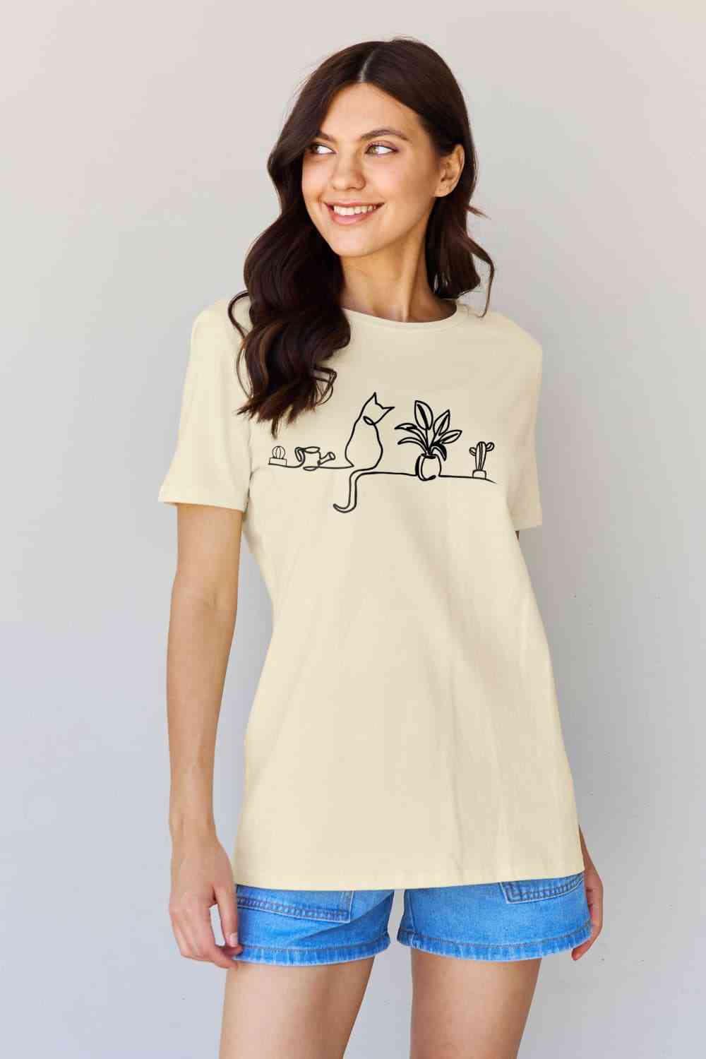 Cat Graphic Cotton Tee - T-Shirts - Shirts & Tops - 2 - 2024