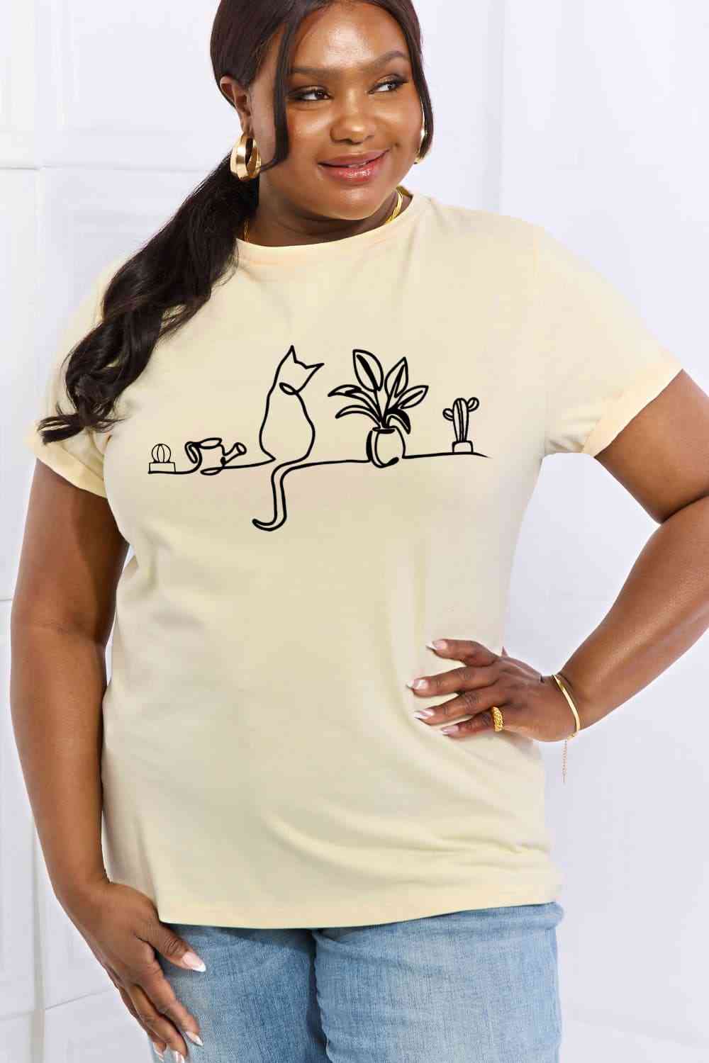 Cat Graphic Cotton Tee - T-Shirts - Shirts & Tops - 3 - 2024