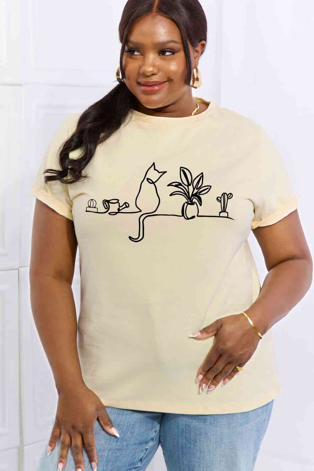 Cat Graphic Cotton Tee - T-Shirts - Shirts & Tops - 4 - 2024