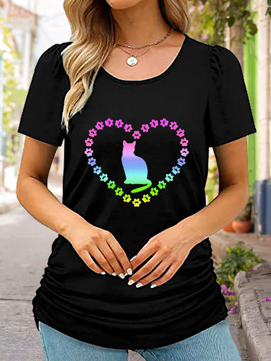 Cat Heart Graphic Short Sleeve T-Shirt - Black / S - T-Shirts - Shirts & Tops - 1 - 2024
