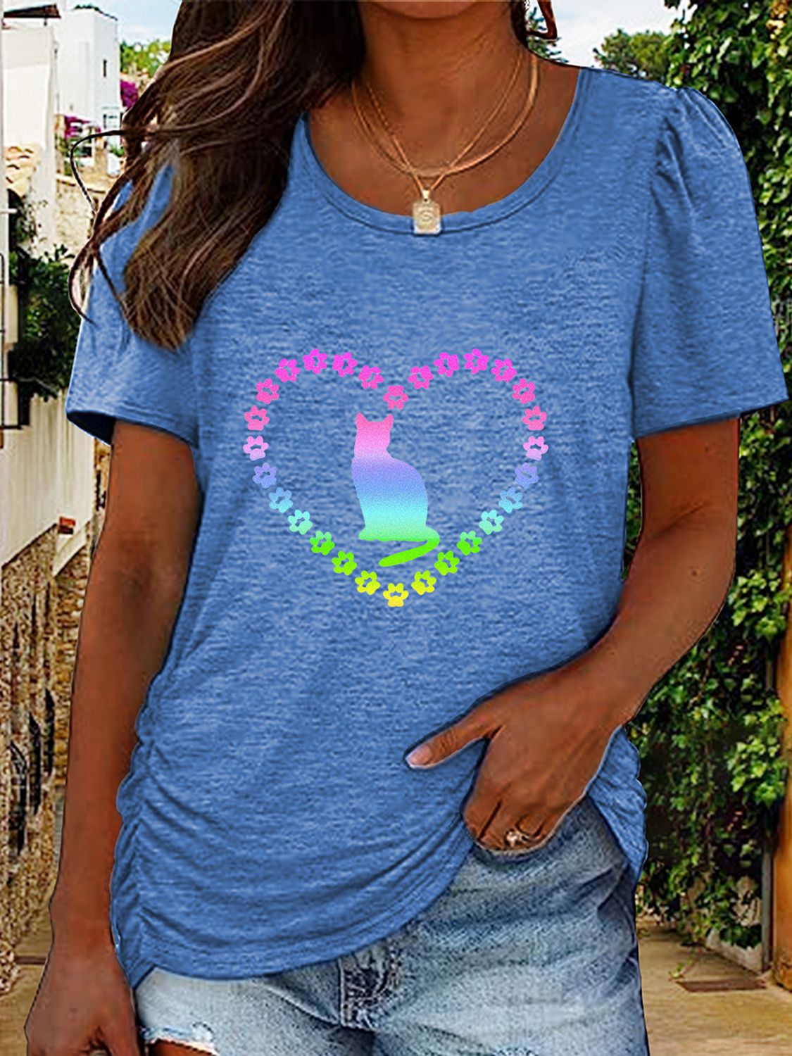 Cat Heart Graphic Short Sleeve T-Shirt - T-Shirts - Shirts & Tops - 5 - 2024