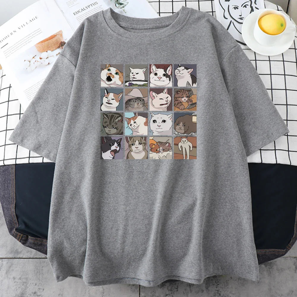 Cats Puzzle Printed T-shirt - Gray / M - T-Shirts - Shirts & Tops - 4 - 2024