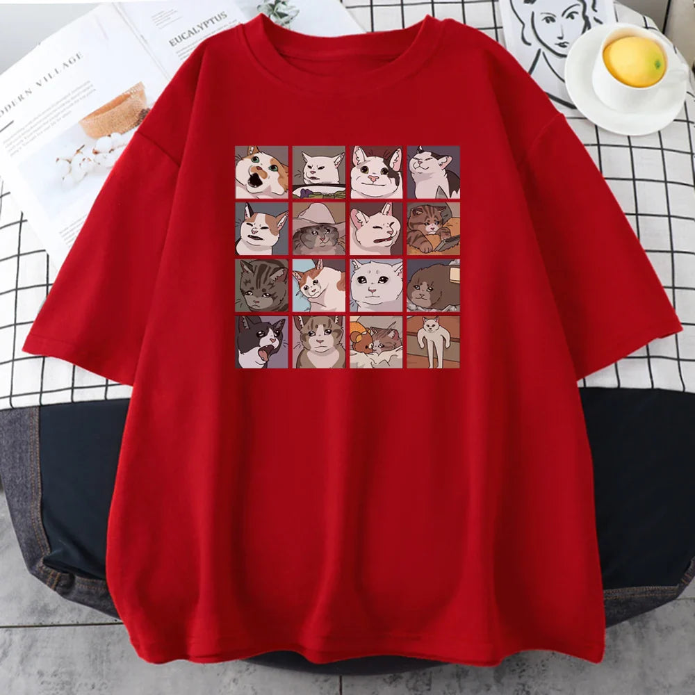Cats Puzzle Printed T-shirt - Red / XXXL - T-Shirts - Shirts & Tops - 10 - 2024