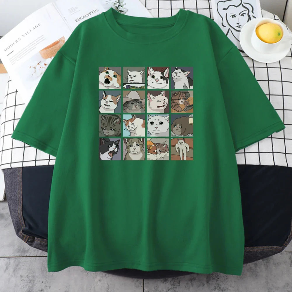 Cats Puzzle Printed T-shirt - Green / XL - T-Shirts - Shirts & Tops - 7 - 2024