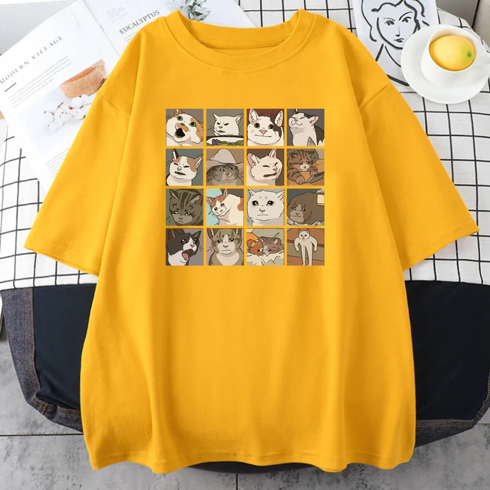 Cats Puzzle Printed T-shirt - Yellow / XL - T-Shirts - Shirts & Tops - 12 - 2024