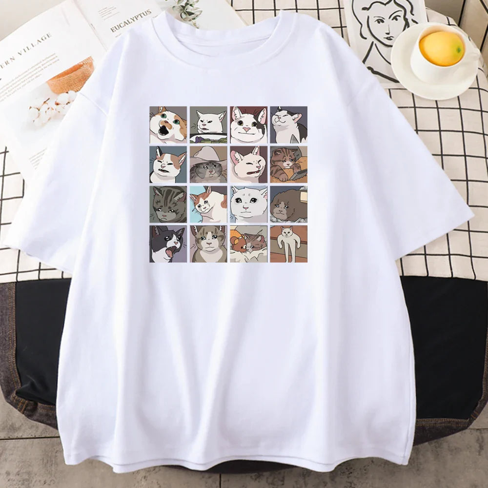 Cats Puzzle Printed T-shirt - White / M - T-Shirts - Shirts & Tops - 9 - 2024
