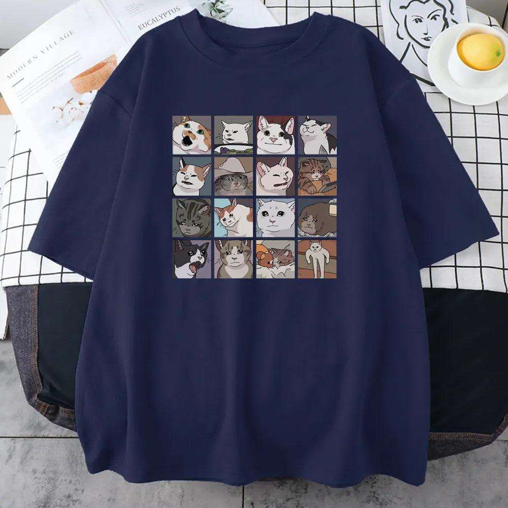 Cats Puzzle Printed T-shirt - Dark Blue / XXXL - T-Shirts - Shirts & Tops - 11 - 2024