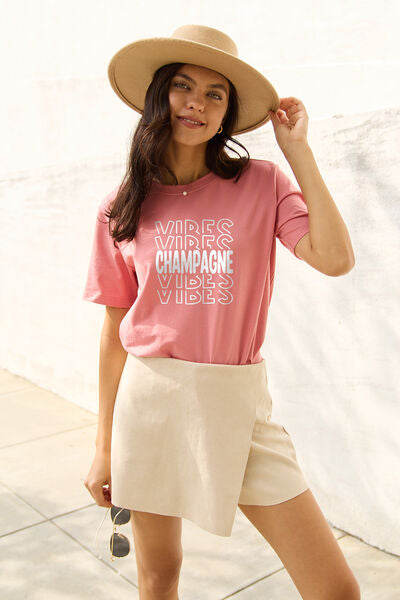 CHAMPAGNE VIBES Round Neck T-Shirt - Pink / S - T-Shirts - Shirts & Tops - 8 - 2024