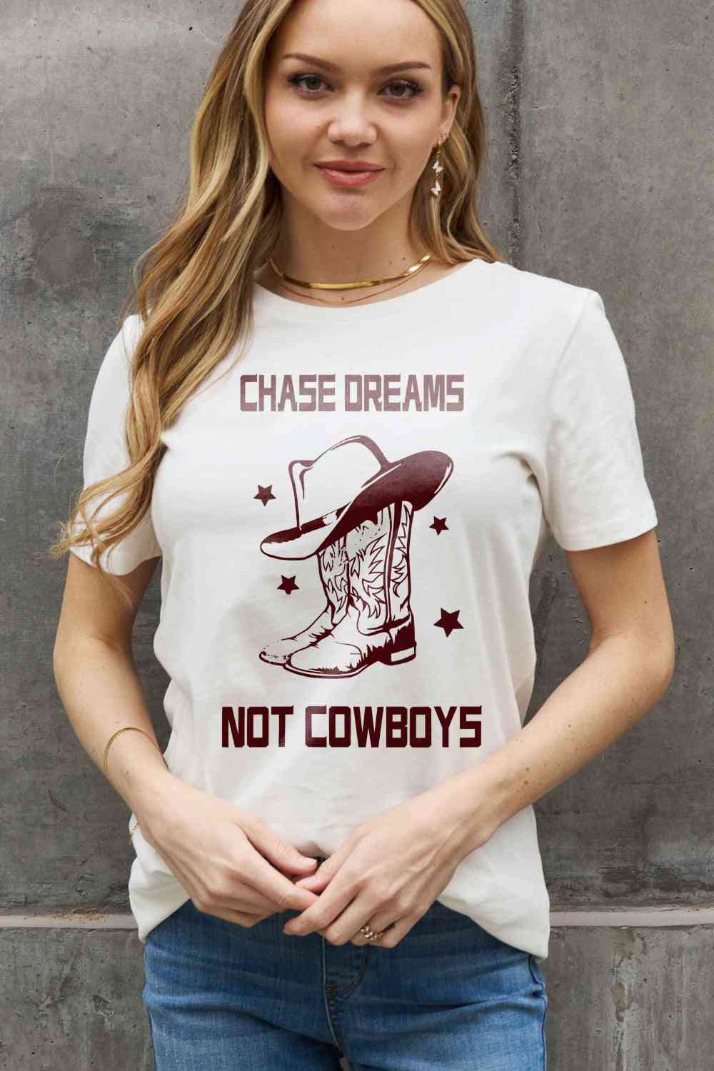 CHASE DREAMS NOT COWBOYS Graphic Cotton Tee - T-Shirts - Shirts & Tops - 10 - 2024