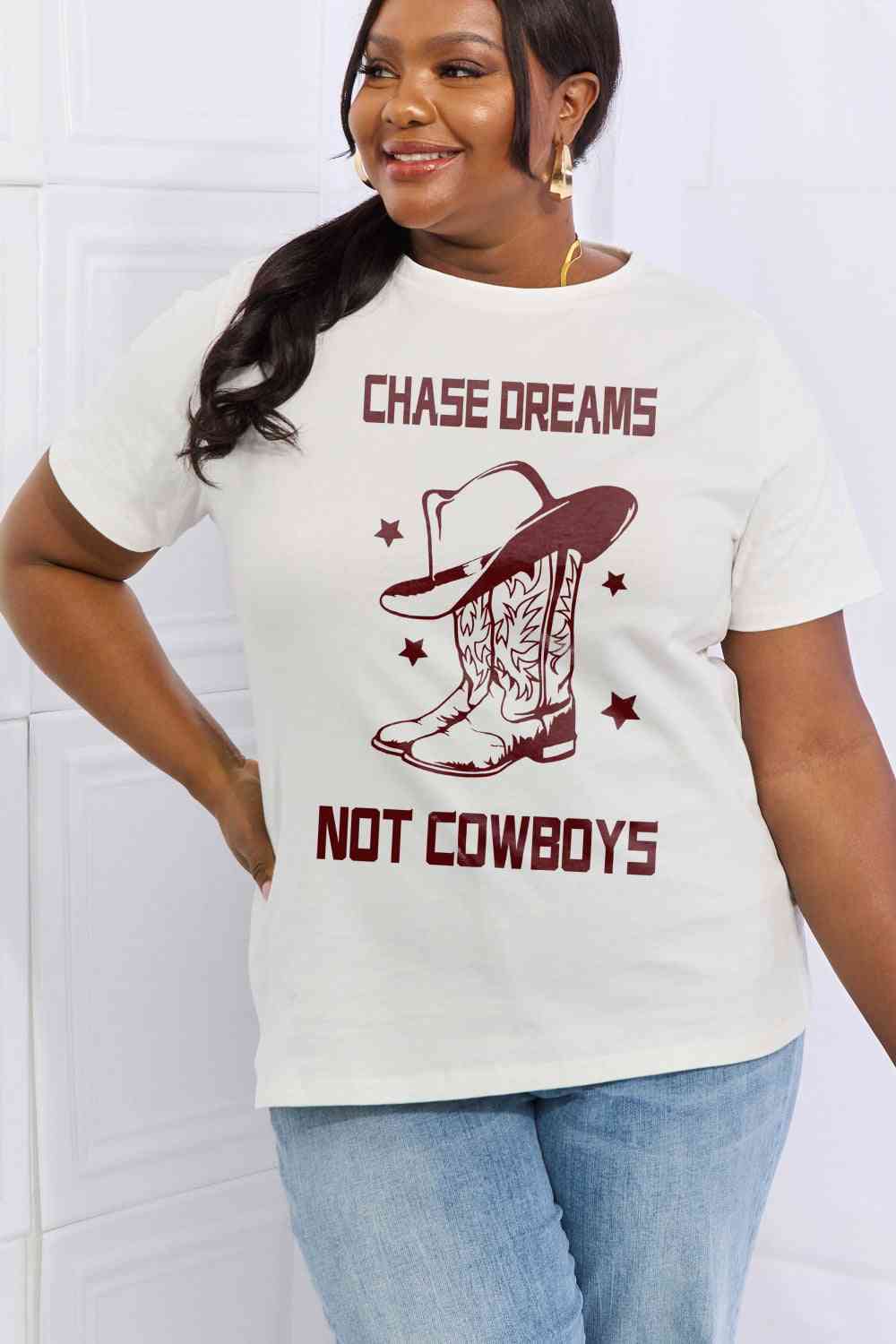 CHASE DREAMS NOT COWBOYS Graphic Cotton Tee - White / S - T-Shirts - Shirts & Tops - 8 - 2024