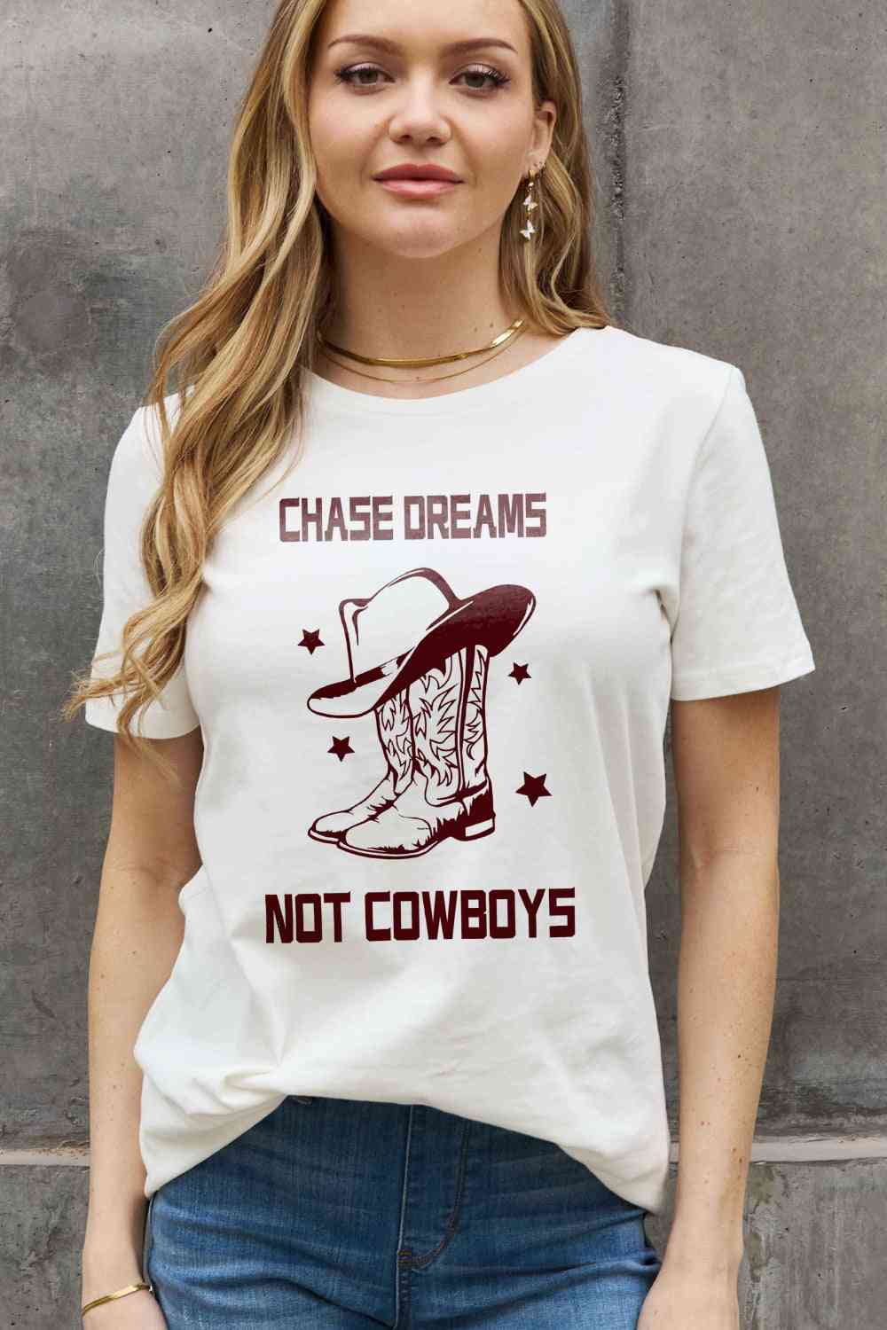 CHASE DREAMS NOT COWBOYS Graphic Cotton Tee - T-Shirts - Shirts & Tops - 11 - 2024