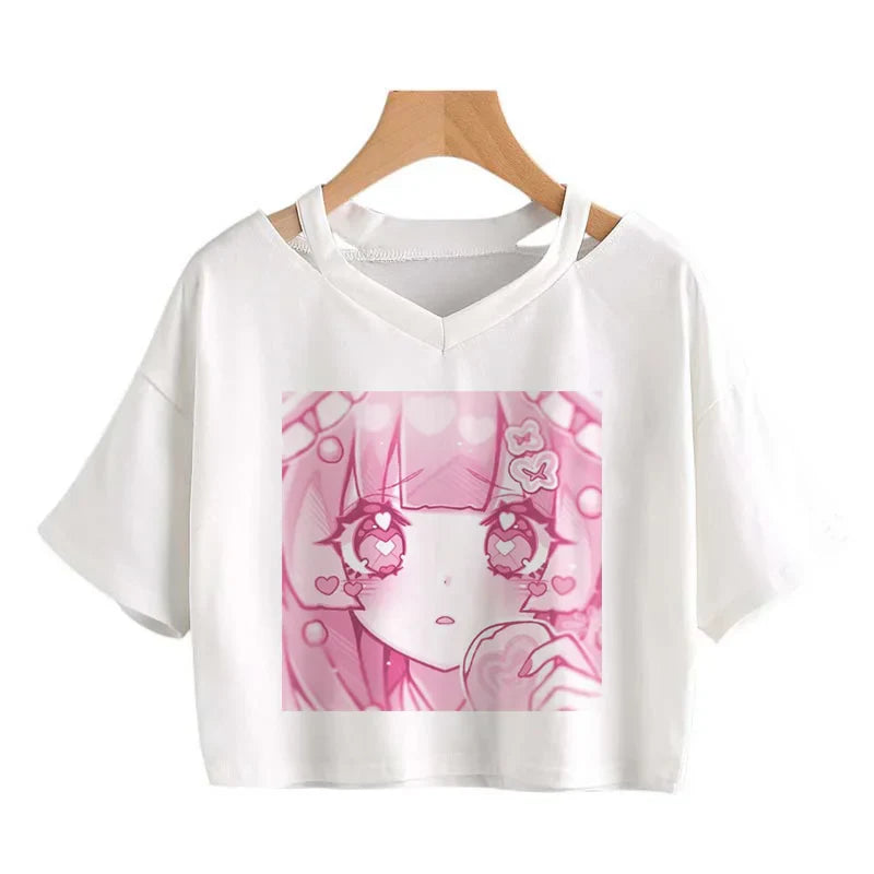 Cherry Blossom Dreams Crop Top – Sweet Manga-Inspired Pink Tee - White / L - T-Shirts - Shirts & Tops - 3 - 2024
