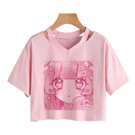 Cherry Blossom Dreams Crop Top – Sweet Manga-Inspired Pink Tee - Black / XL - T-Shirts - Shirts & Tops - 1 - 2024