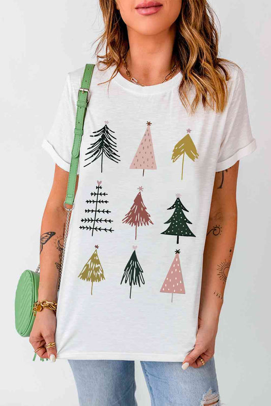 Chrismas Tree Graphic Short Sleeve T-Shirt - White / S - T-Shirts - Shirts & Tops - 1 - 2024