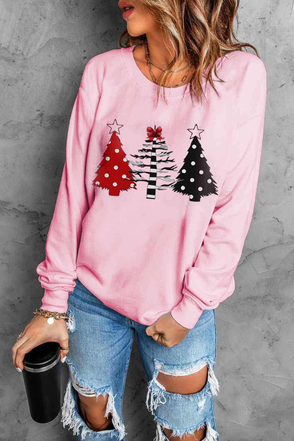 Christmas Tree Graphic Sweatshirt - Pink / S - T-Shirts - Shirts & Tops - 1 - 2024