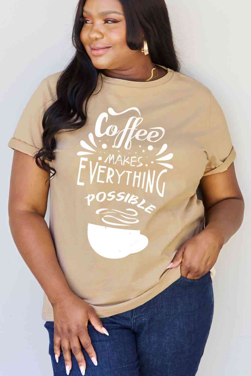 COFFEE MAKES EVERYTHING POSSIBLE Graphic Cotton Tee - T-Shirts - Shirts & Tops - 1 - 2024