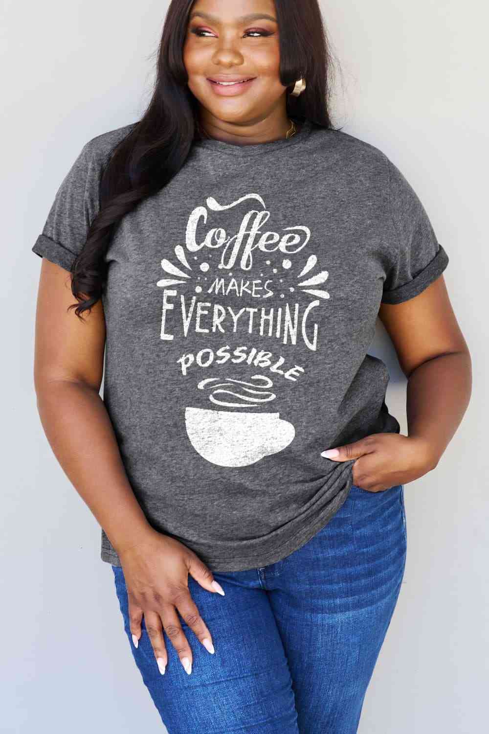 COFFEE MAKES EVERYTHING POSSIBLE Graphic Cotton Tee - Gray / S - T-Shirts - Shirts & Tops - 4 - 2024