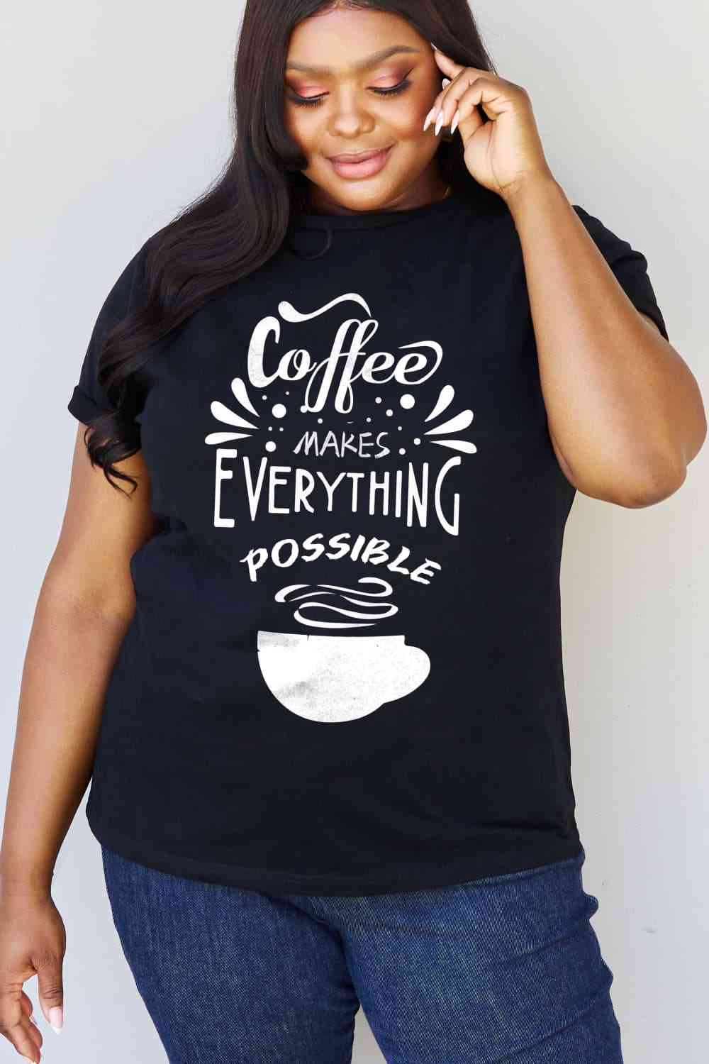 COFFEE MAKES EVERYTHING POSSIBLE Graphic Cotton Tee - T-Shirts - Shirts & Tops - 7 - 2024