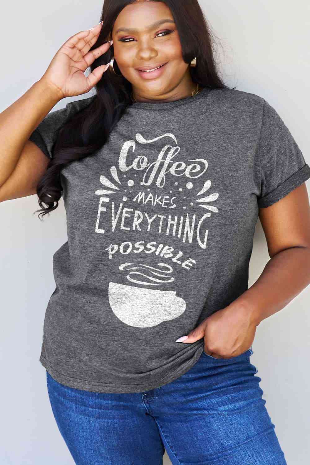 COFFEE MAKES EVERYTHING POSSIBLE Graphic Cotton Tee - T-Shirts - Shirts & Tops - 5 - 2024