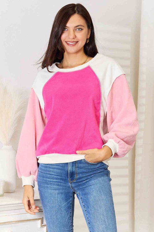Color Block Dropped Shoulder Sweatshirt - Pink / S - T-Shirts - Shirts & Tops - 1 - 2024