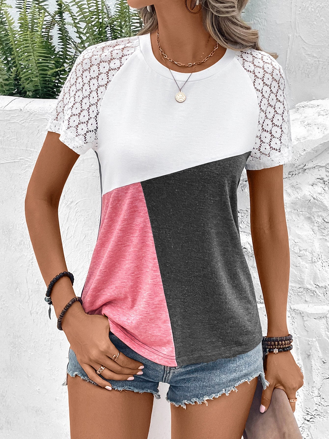Color Block Raglan Sleeve Round Neck Tee - T-Shirts - Shirts & Tops - 19 - 2024