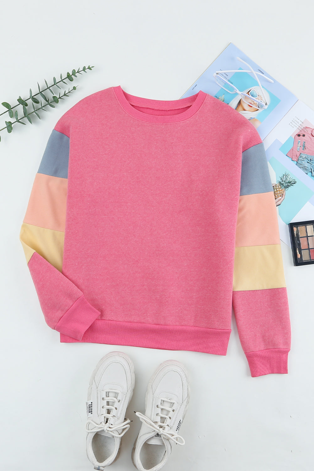 Color Block Ribbed Trim Sweatshirt - Pink / S - T-Shirts - Shirts & Tops - 7 - 2024