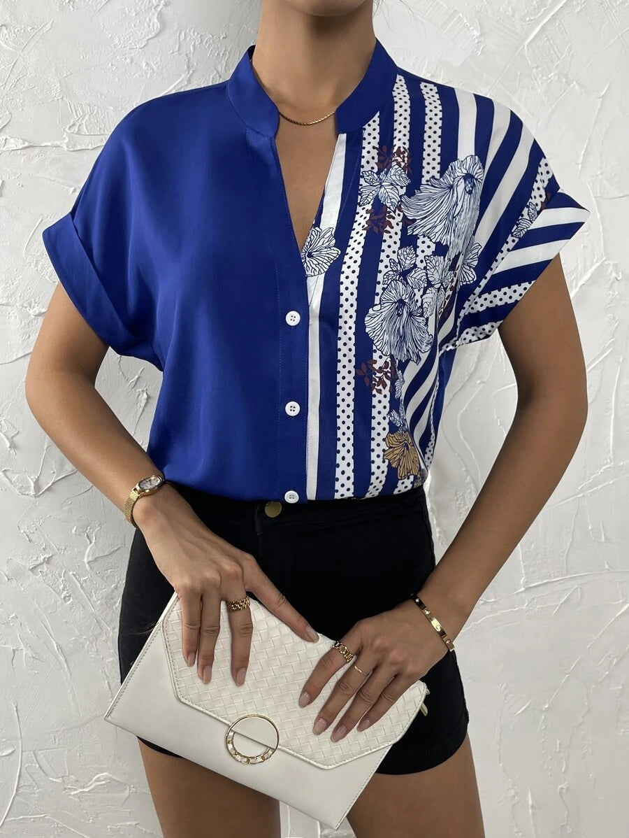 Contrast Color Buttoned Shirt - Blue / S - T-Shirts - Shirts & Tops - 16 - 2024