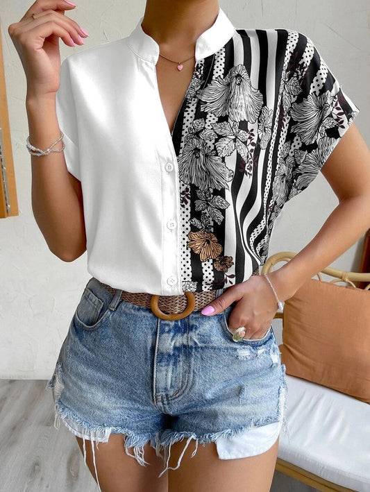 Contrast Color Buttoned Shirt - White / S - T-Shirts - Shirts & Tops - 1 - 2024