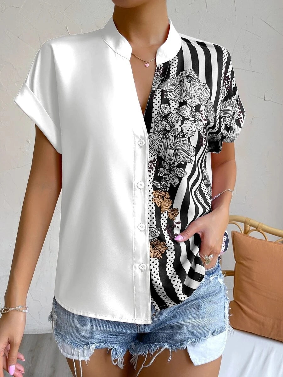 Contrast Color Buttoned Shirt - T-Shirts - Shirts & Tops - 3 - 2024