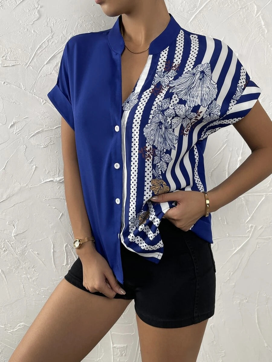 Contrast Color Buttoned Shirt - T-Shirts - Shirts & Tops - 18 - 2024