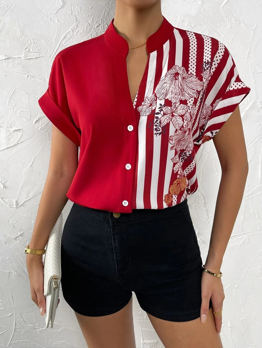 Contrast Color Buttoned Shirt - T-Shirts - Shirts & Tops - 5 - 2024