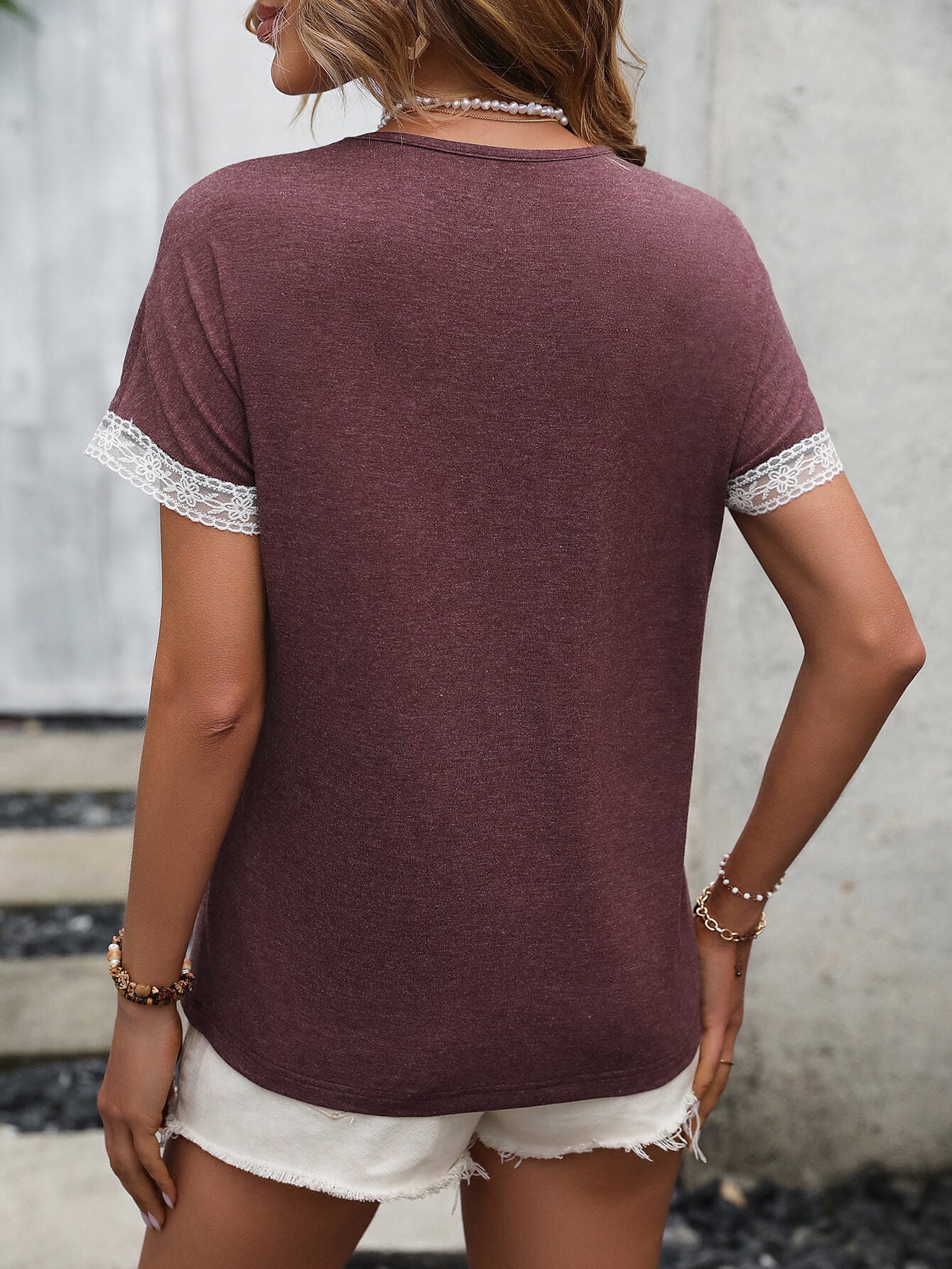 Contrast Round Neck Short Sleeve Tee - T-Shirts - Shirts & Tops - 10 - 2024