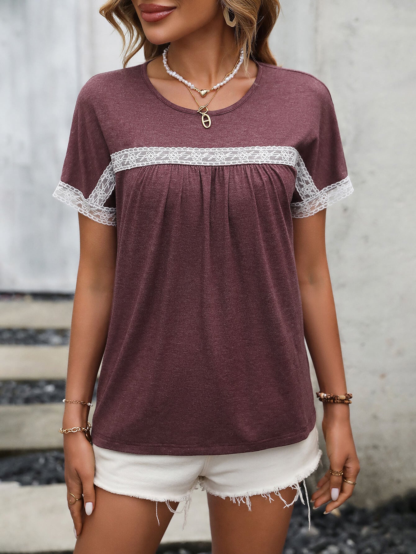 Contrast Round Neck Short Sleeve Tee - T-Shirts - Shirts & Tops - 7 - 2024