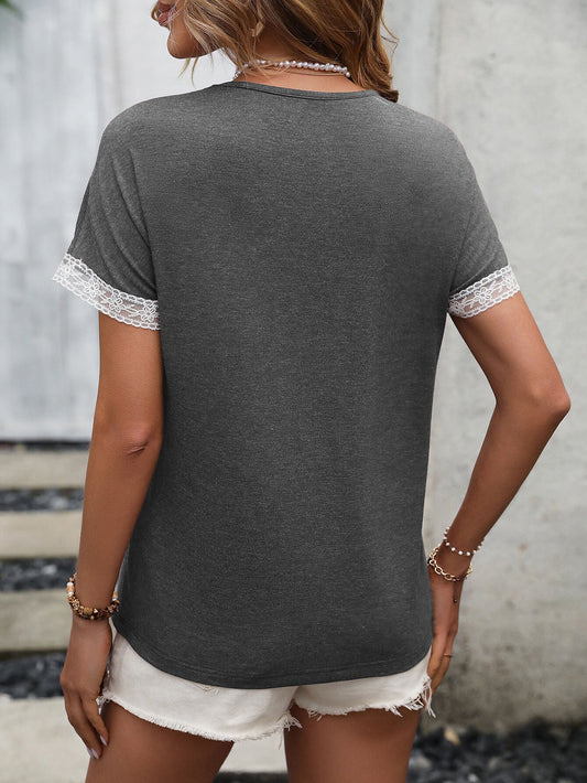 Contrast Round Neck Short Sleeve Tee - T-Shirts - Shirts & Tops - 2 - 2024