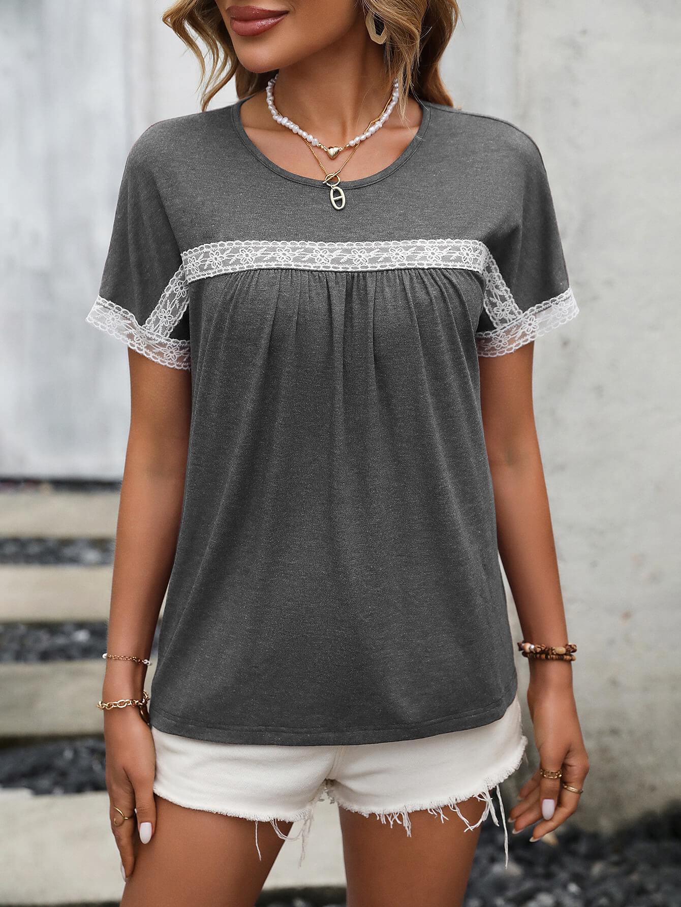 Contrast Round Neck Short Sleeve Tee - T-Shirts - Shirts & Tops - 4 - 2024