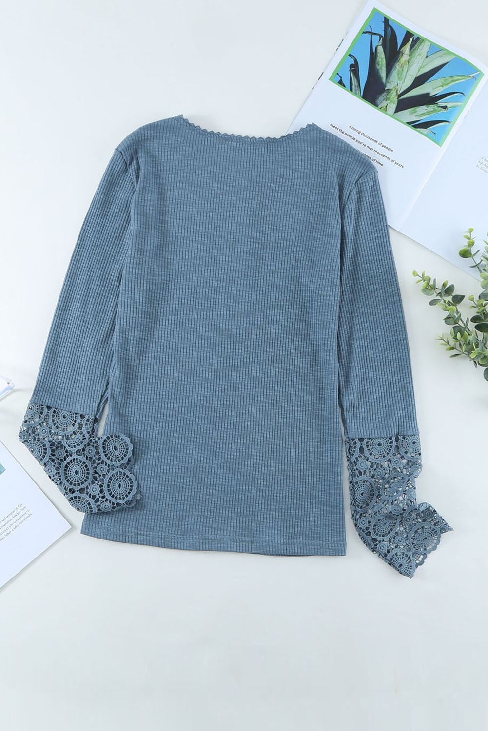 Crochet Lace Hem Sleeve Button Top - T-Shirts - Shirts & Tops - 16 - 2024
