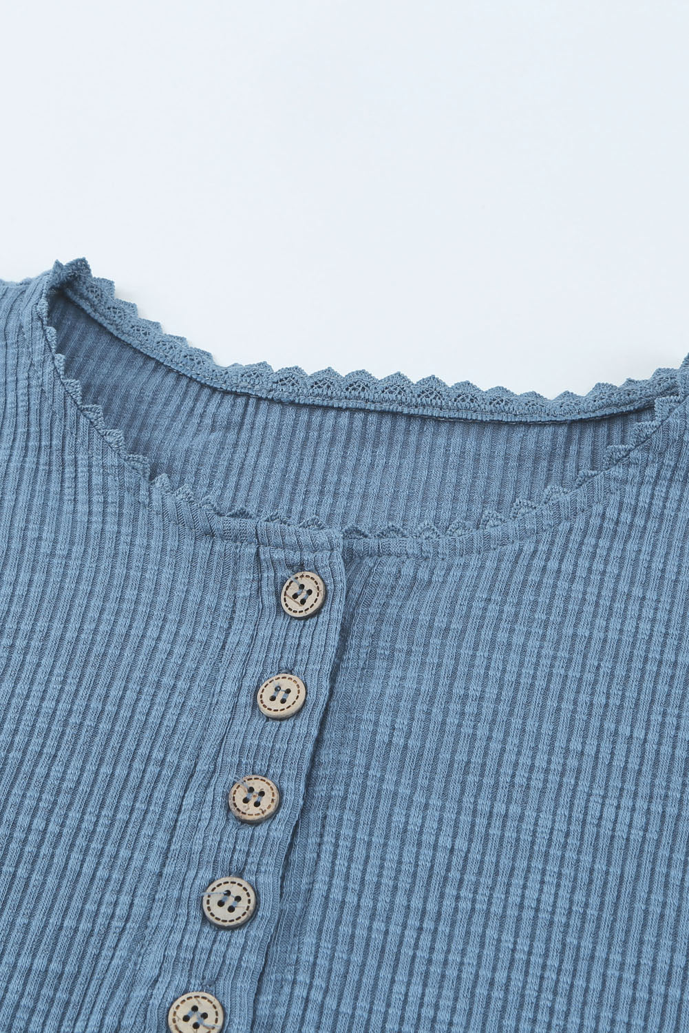 Crochet Lace Hem Sleeve Button Top - T-Shirts - Shirts & Tops - 17 - 2024