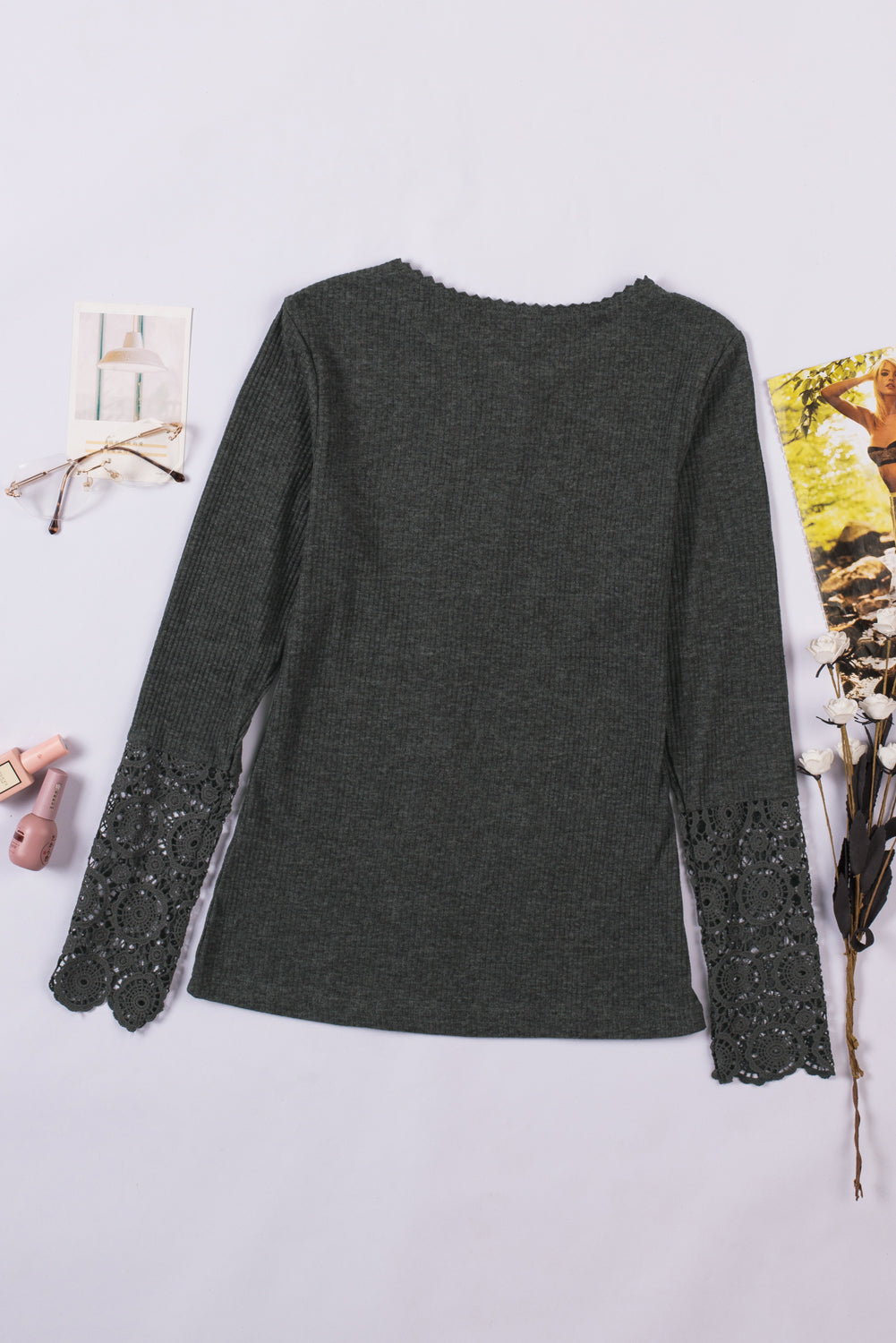 Crochet Lace Hem Sleeve Button Top - T-Shirts - Shirts & Tops - 19 - 2024