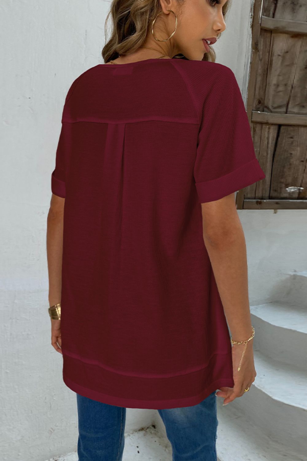 Cuffed Sleeve Henley Top - T-Shirts - Shirts & Tops - 6 - 2024