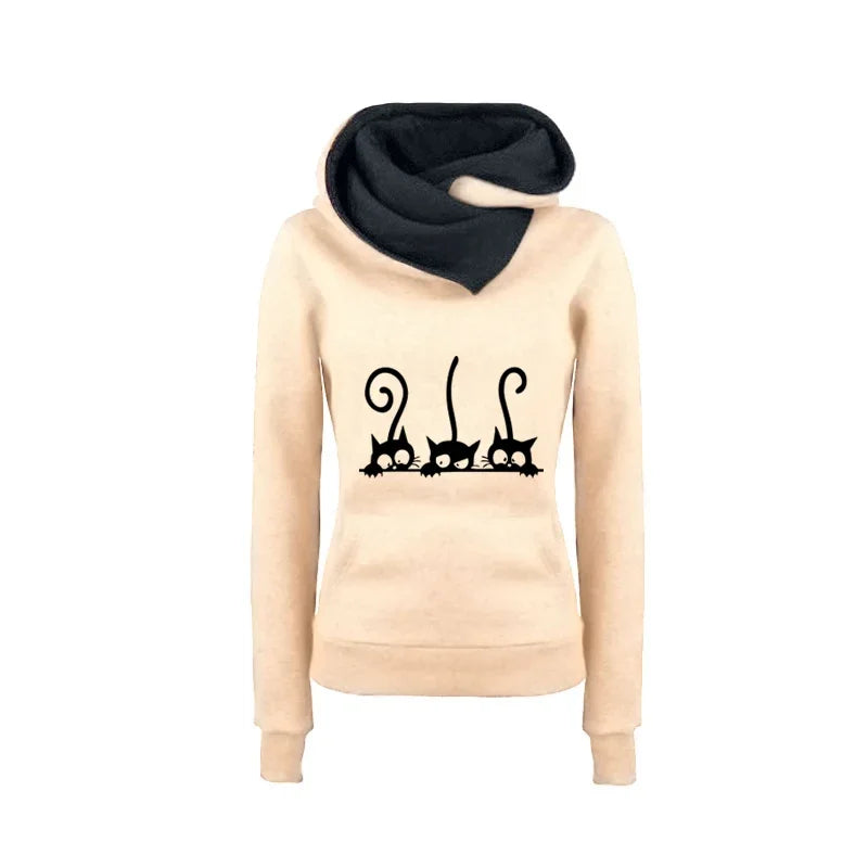 Cute Cat Hoodies for Women - Warm Autumn Winter Casual Sweatshirt - Khaki / S - T-Shirts - Shirts & Tops - 5 - 2024