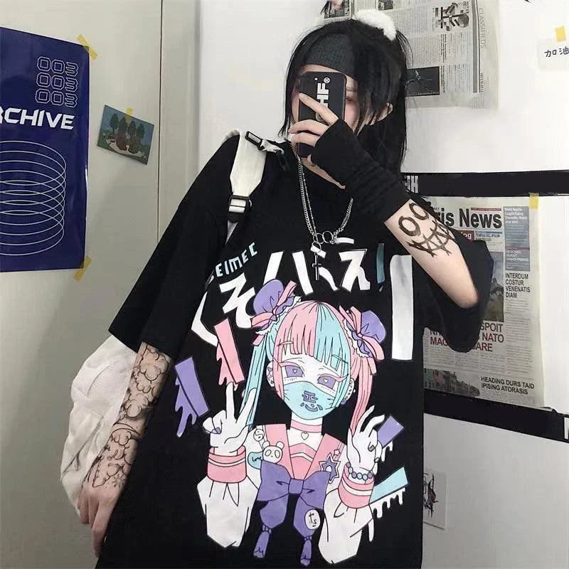 Cyber Punk Anime Oversized Tee - Urban Harajuku Style Graphic Shirt - T-Shirts - Shirts & Tops - 4 - 2024