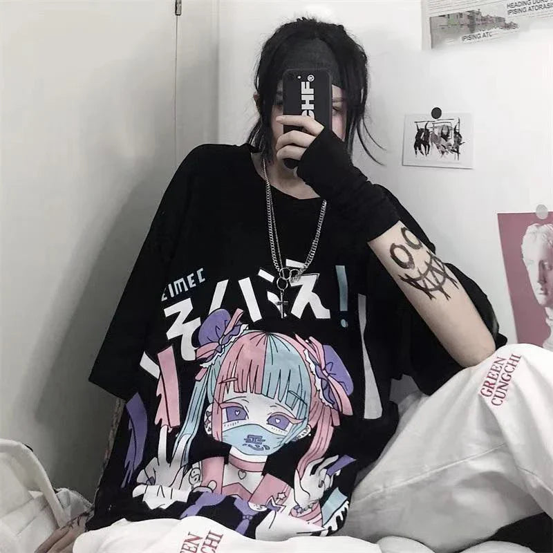 Cyber Punk Anime Oversized Tee - Urban Harajuku Style Graphic Shirt - T-Shirts - Shirts & Tops - 2 - 2024