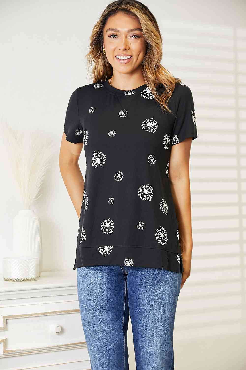 Dandelion Print Round Neck T-Shirt - T-Shirts - Shirts & Tops - 6 - 2024