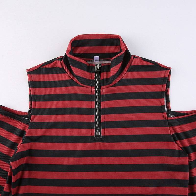 Dark Grunge Striped Crop Top - T-Shirts - Shirts & Tops - 8 - 2024