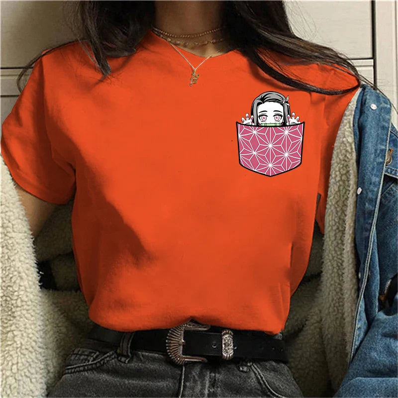 Demon Slayer Kamado Nezuko Short Sleeve Tops - Orange / XL - T-Shirts - Shirts & Tops - 8 - 2024