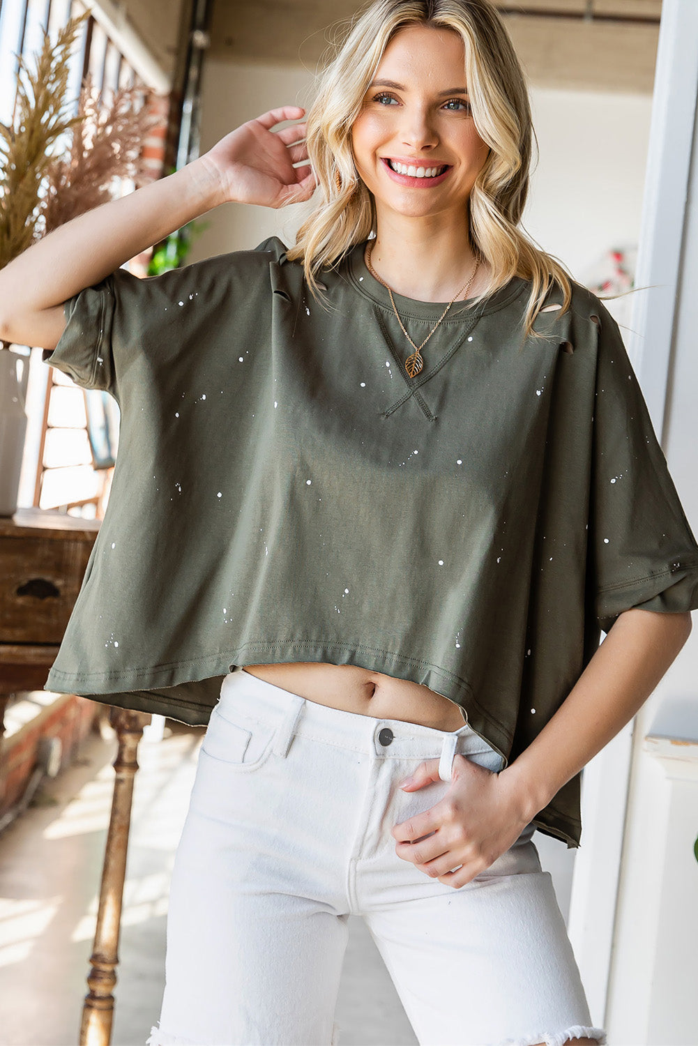 Distressed Asymmetric Hem Cropped Tee Shirt - T-Shirts - Shirts & Tops - 5 - 2024