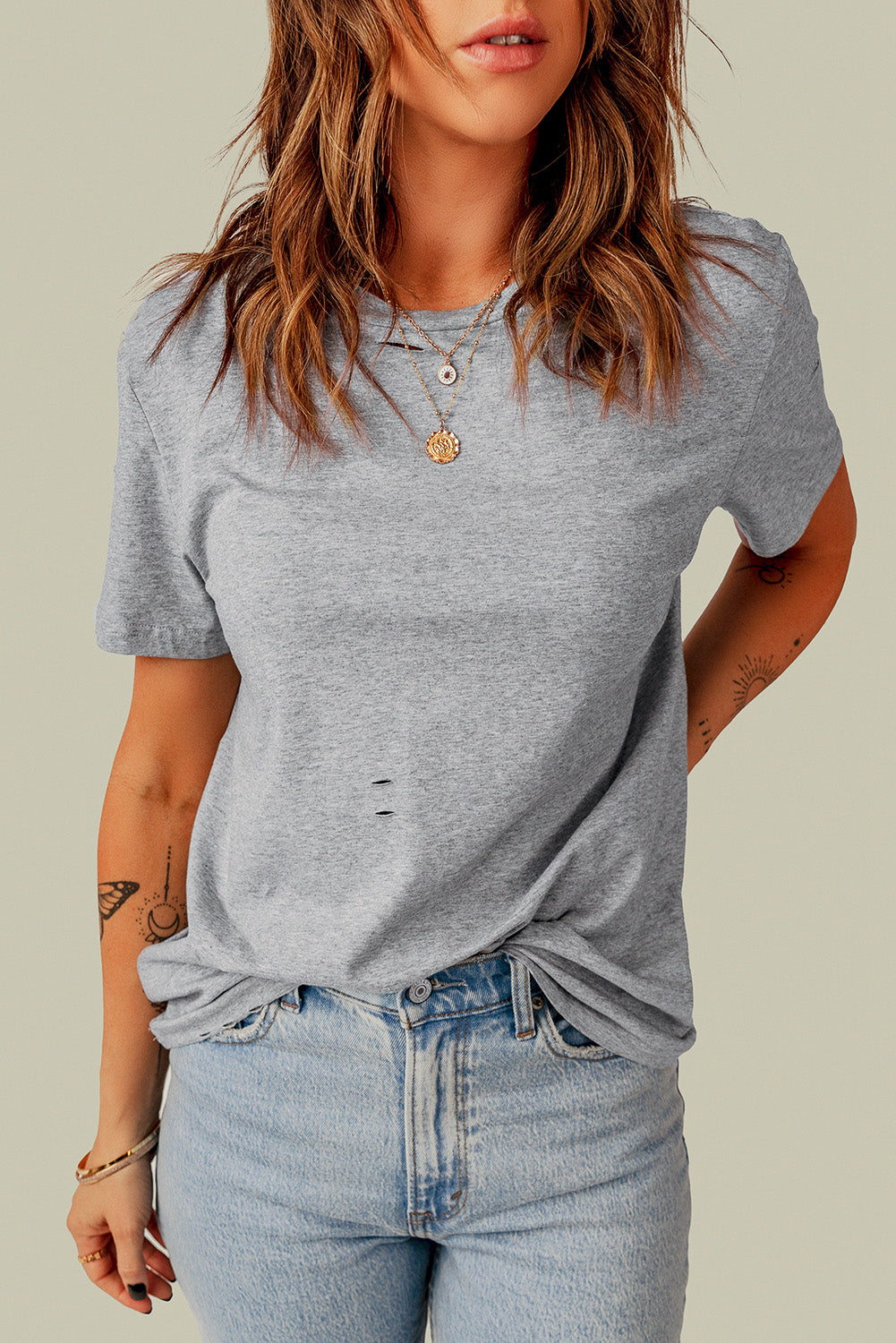 Distressed Round Neck Tee - T-Shirts - Shirts & Tops - 3 - 2024