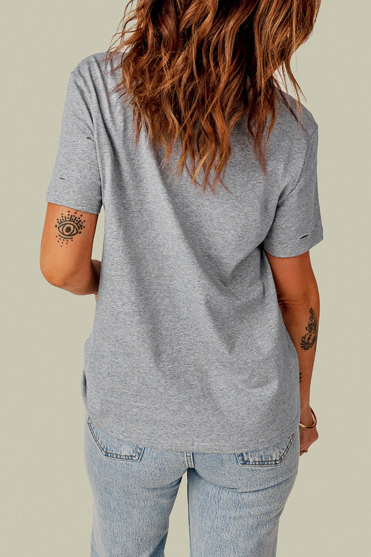 Distressed Round Neck Tee - T-Shirts - Shirts & Tops - 2 - 2024